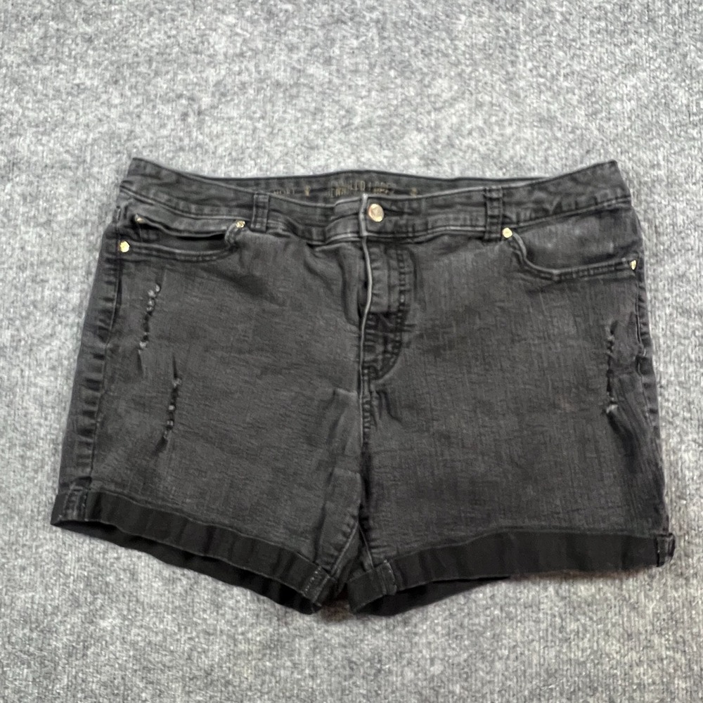 Jennifer Lopez Boyfriend Shorts Women 18 Black Rolled Cuffs High Rise Distressed